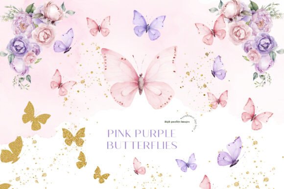Download Purple Pink Butterflies Roses Clipart - Purple Collection
