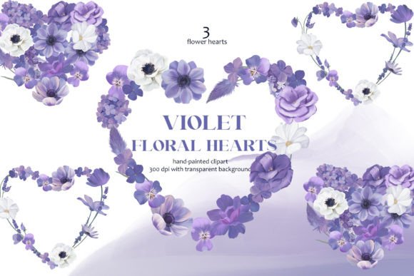 Download Purple Floral Hearts Set PNG - Purple Collection
