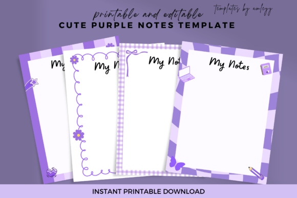 Download Cute Purple Notes Planner Template - Purple Collection