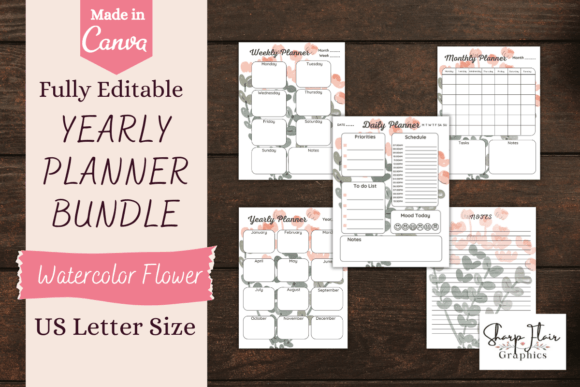 Download Canva Yearly Planner| Watercolor Flower - Yearly planner Collection