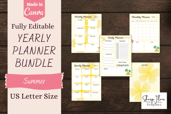 Download Summer Themed Canva Yearly Planner - Yearly planner Collection